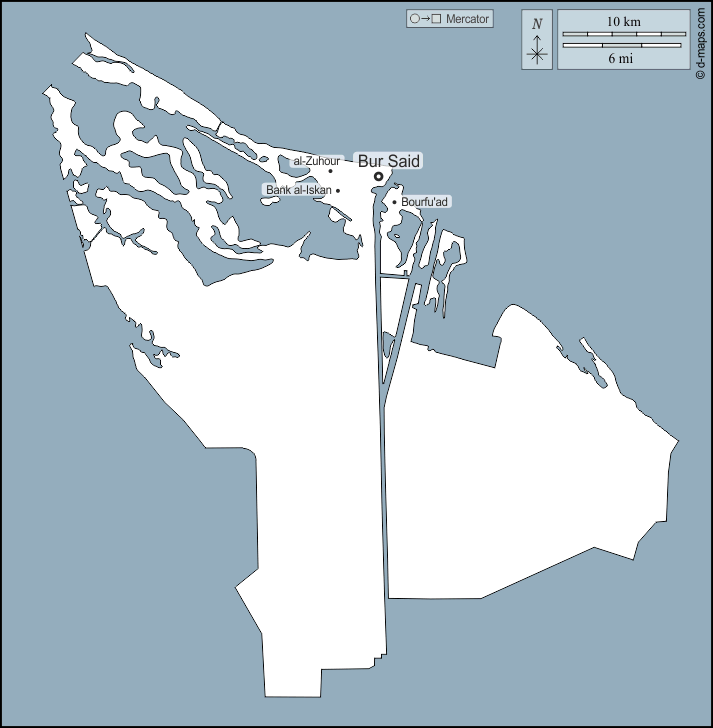Porto Said : d-maps.com: mappa gratuita, mappa muta gratuita, cartina muta gratuita : contorni, principali città, nomi