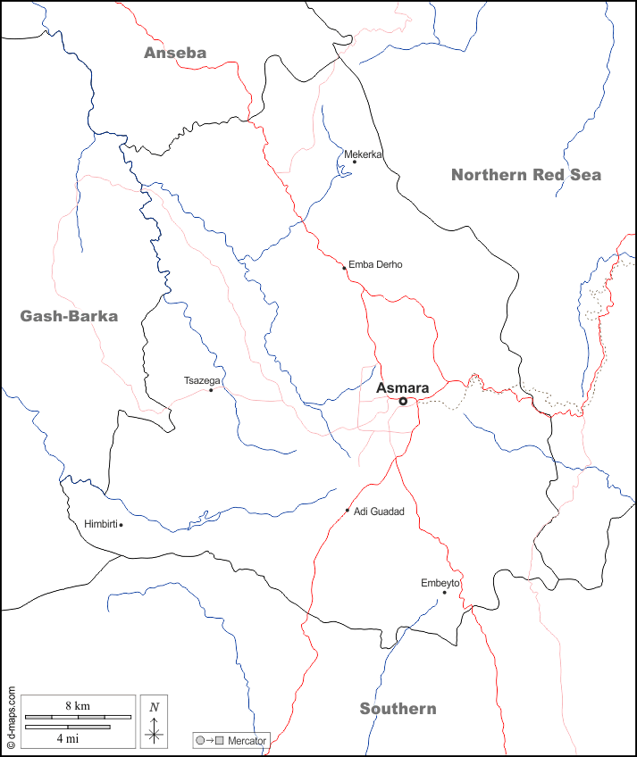 中部區 : d-maps.com: 免费地图, 免费的空白地图, 免费的轮廓地图, 免费基地地图 : 边界, 水文学, 主要城市, 道路, 名称, 白
