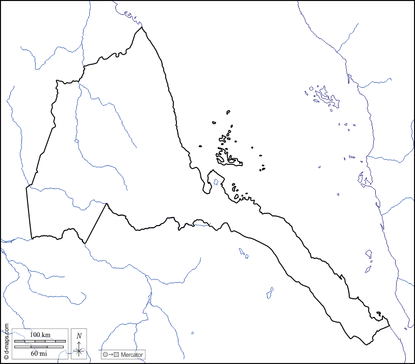 Эритрея : d-maps.com: Бесплатная карта, бесплатная карта, свободная карта, Бесплатная базовая карта
 : побережья, границы, гидрографии, Белый