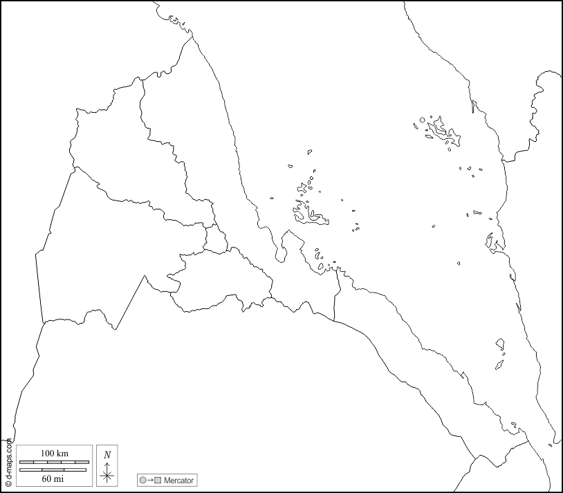 Eritrea : d-maps.com: mapa gratuito, mapa mudo gratuito, mapa en blanco gratuito, plantilla de mapa : fronteras, regiones, blanco