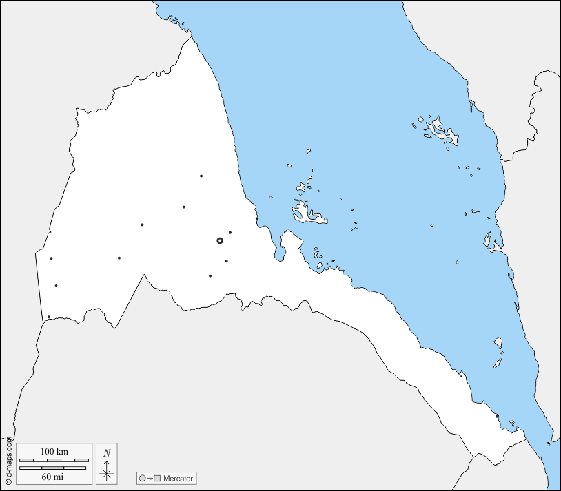 Eritrea : d-maps.com: free map, free blank map, free outline map, free base map : boundaries, main cities