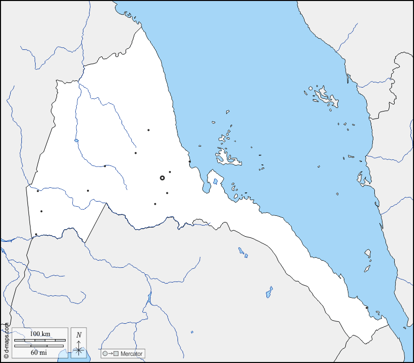 Eritreia : d-maps.com: mapa livre, mapa em branco livre, mapa livre do esboço, mapa básico livre
 : fronteiras, hidrografia, principais cidades
