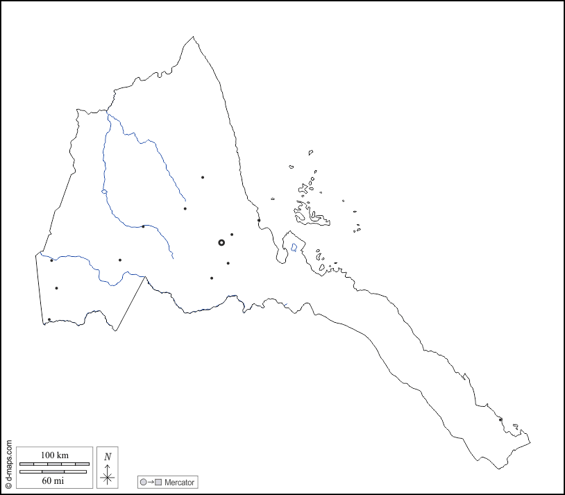 إريتريا : خريطة مجانية, خريطة خاليه من الفراغ, خريطة الخطوط العريضة, خريطة القاعدة الحرة
 : الخطوط العريضة, هيدروغرافيا, المدن الرئيسية, أبيض