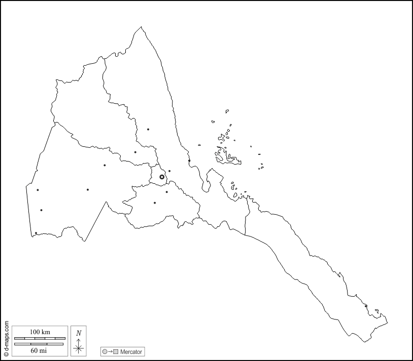 Эритрея : d-maps.com: Бесплатная карта, бесплатная карта, свободная карта, Бесплатная базовая карта
 : контур, регионах, Главные города, Белый