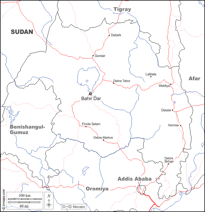 Amara : d-maps.com: mapa livre, mapa em branco livre, mapa livre do esboço, mapa básico livre
 : fronteiras, hidrografia, principais cidades, estradas, nomes, branco