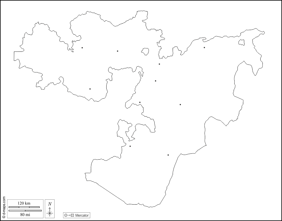 Oromia : d-maps.com: mapa livre, mapa em branco livre, mapa livre do esboço, mapa básico livre
 : contornos, principais cidades, branco