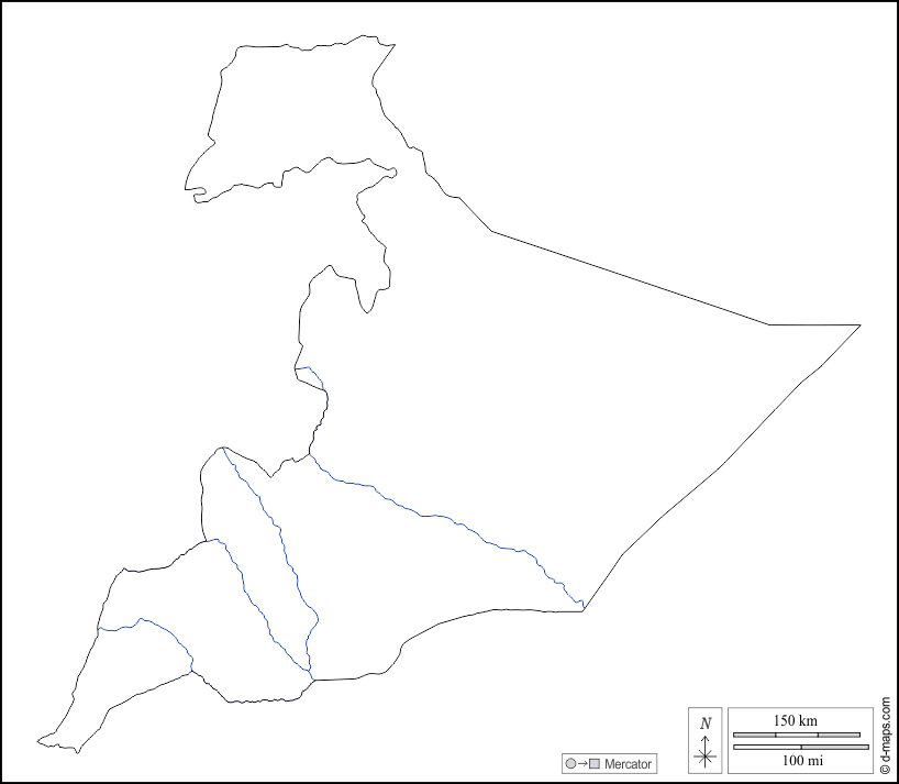 ソマリ州 : d-maps.com: 無料地図, 無料の空の地図, 無料のアウトラインマップ, 無料のベースマップ
 : 輪郭, 川と湖, 白い