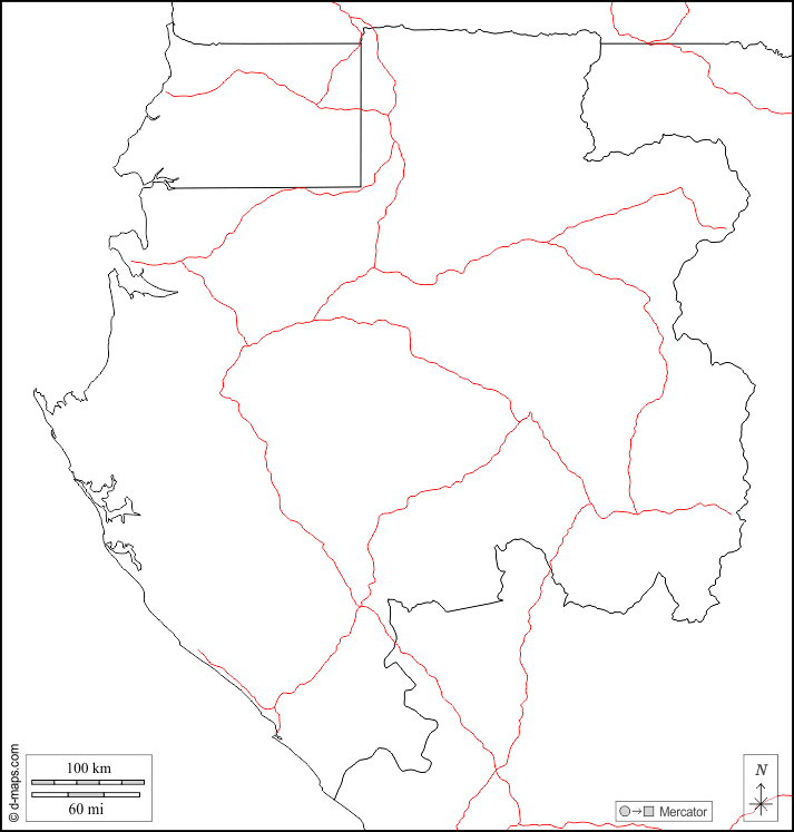 Gabun : d-maps.com: Kostenlose Karten, kostenlose stumme Karte, kostenlose unausgefüllt Landkarte, kostenlose hochauflösende Umrisskarte : Grenzen, Straßen, weiß