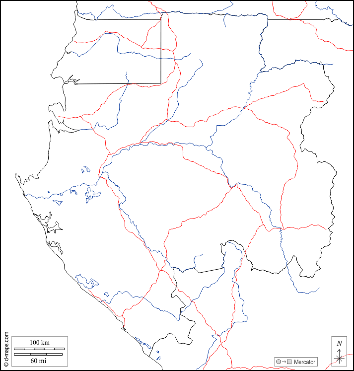 Gabón : d-maps.com: mapa gratuito, mapa mudo gratuito, mapa en blanco gratuito, plantilla de mapa : fronteras, hidrografía, carreteras, blanco