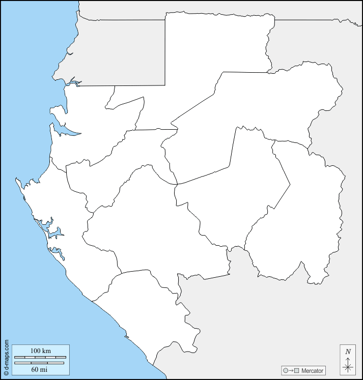 Gabun : d-maps.com: Kostenlose Karten, kostenlose stumme Karte, kostenlose unausgefüllt Landkarte, kostenlose hochauflösende Umrisskarte : Grenzen, Provinzen