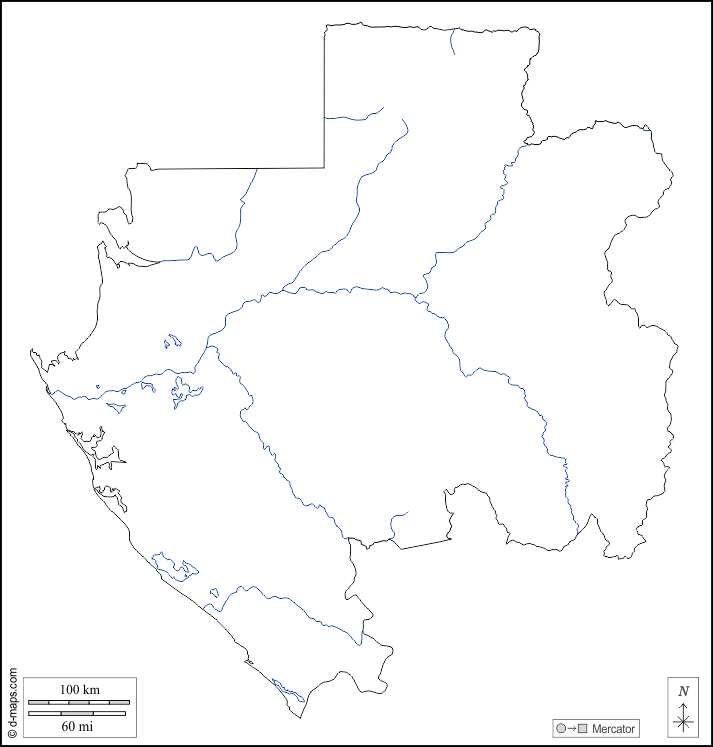 加蓬 : d-maps.com: 免费地图, 免费的空白地图, 免费的轮廓地图, 免费基地地图 : 大纲, 水文学, 白