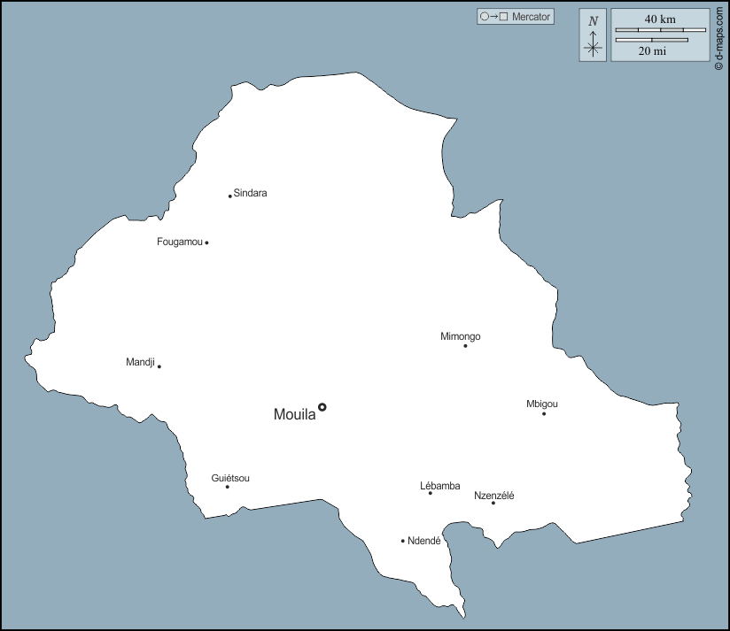Ngunié : d-maps.com: mapa livre, mapa em branco livre, mapa livre do esboço, mapa básico livre
 : contornos, principais cidades, nomes