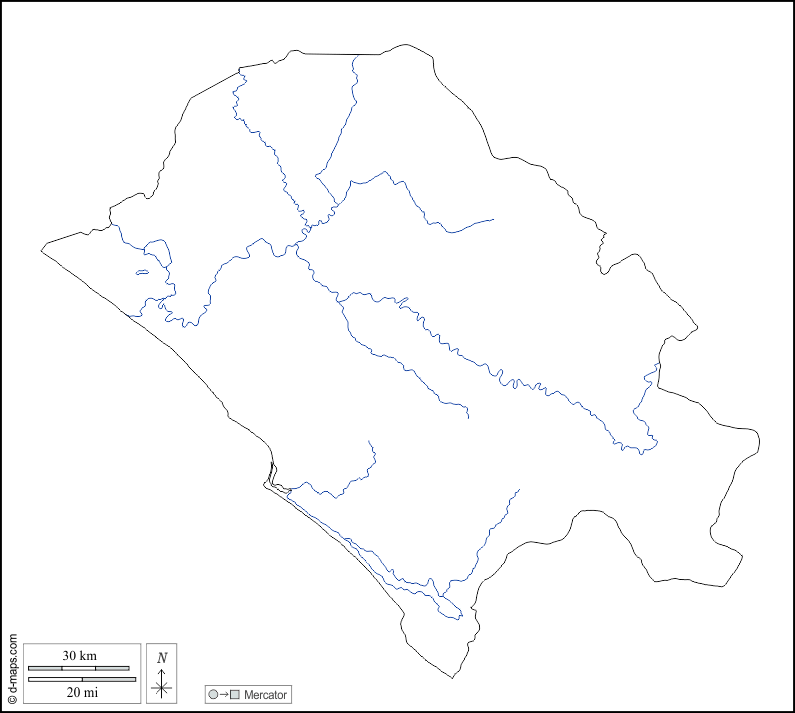 ニャンガ州 : d-maps.com: 無料地図, 無料の空の地図, 無料のアウトラインマップ, 無料のベースマップ
 : 輪郭, 川と湖, 白い