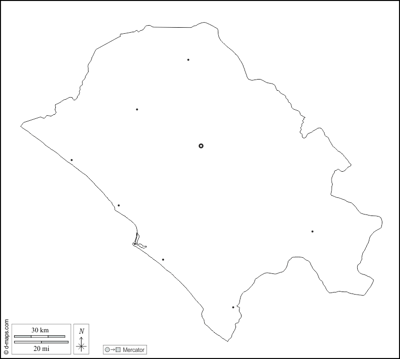Nyanga : d-maps.com: mapa livre, mapa em branco livre, mapa livre do esboço, mapa básico livre
 : contornos, principais cidades, branco