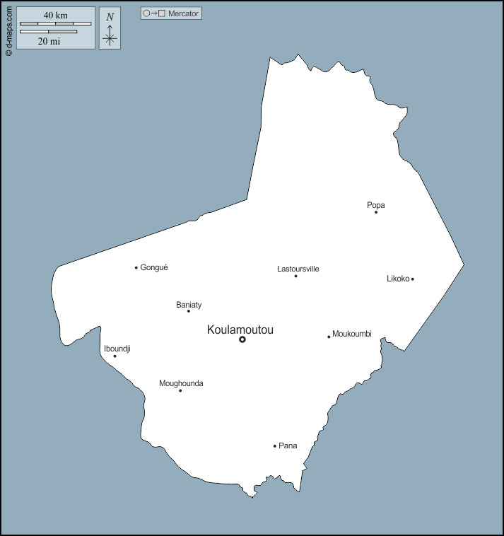 Provincia di Ogooué-Lolo : d-maps.com: mappa gratuita, mappa muta gratuita, cartina muta gratuita : contorni, principali città, nomi
