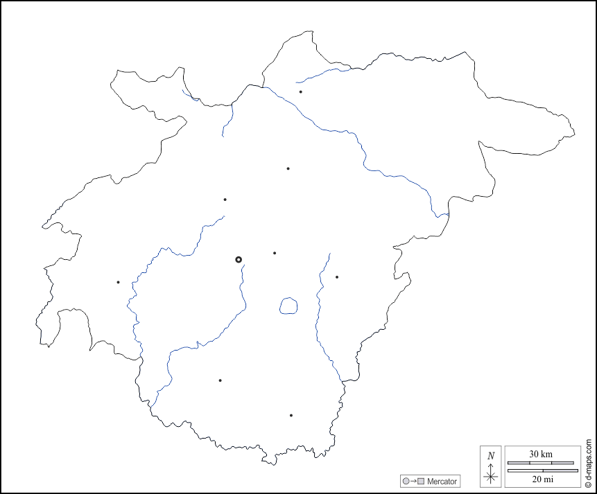 Ashanti : d-maps.com: carte géographique gratuite, carte géographique muette gratuite, carte vierge gratuite, fond de carte gratuit, formats graphiques courants : contours, hydrographie, principales villes, blanc