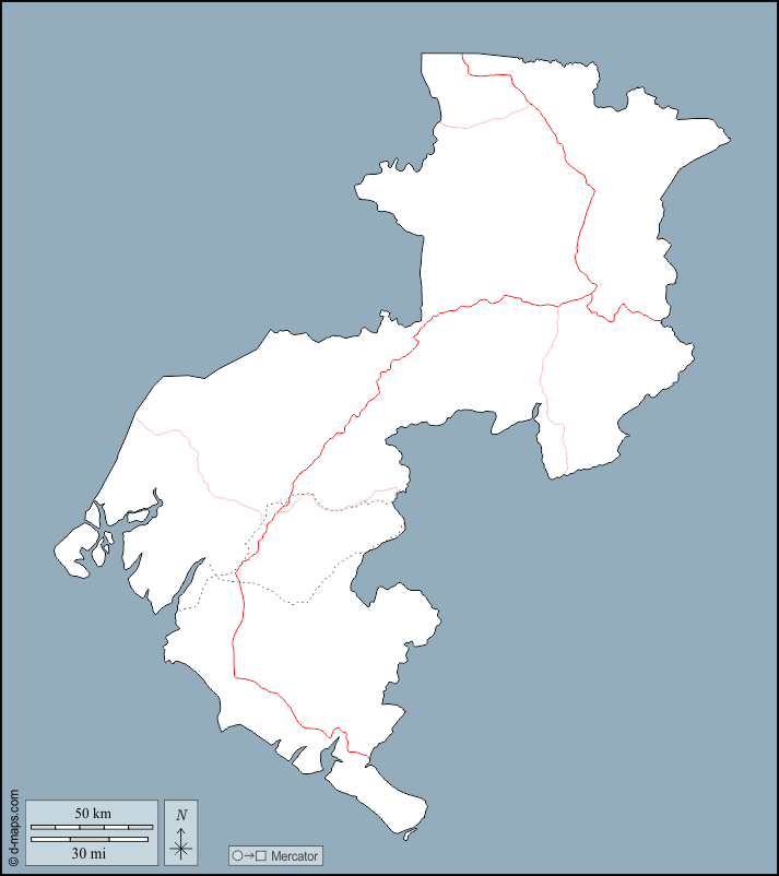 Regione di Boké : d-maps.com: mappa gratuita, mappa muta gratuita, cartina muta gratuita : contorni, strade