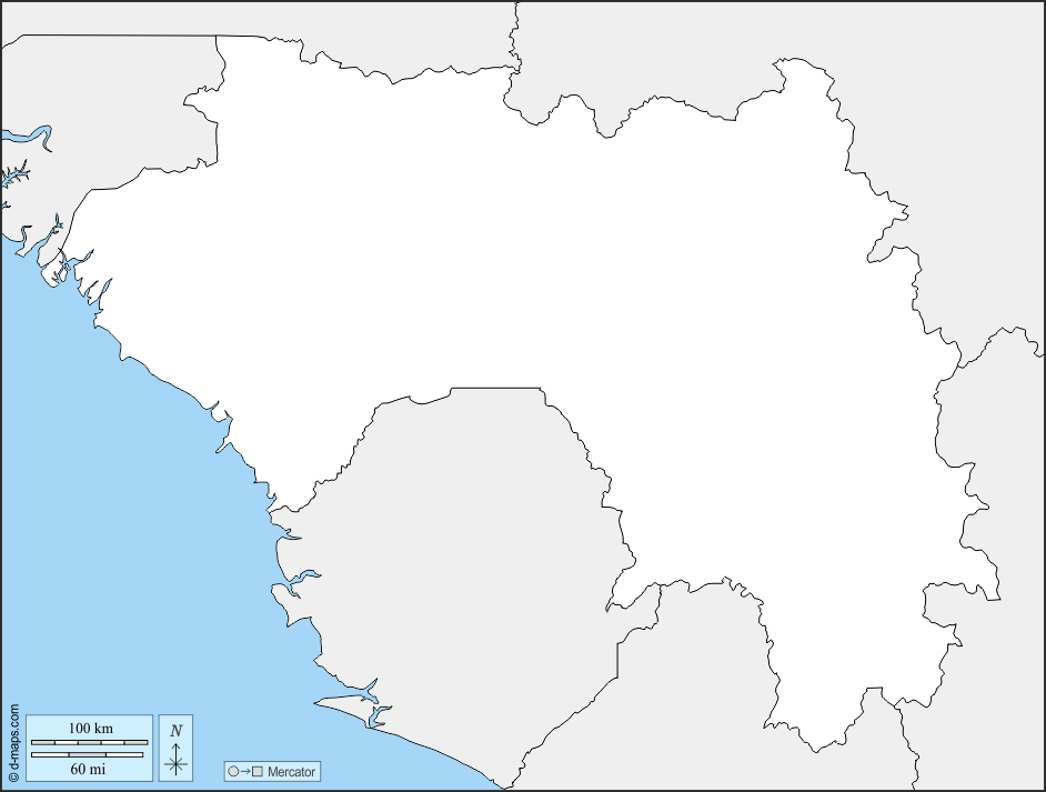 几内亚 : d-maps.com: 免费地图, 免费的空白地图, 免费的轮廓地图, 免费基地地图 : 边界