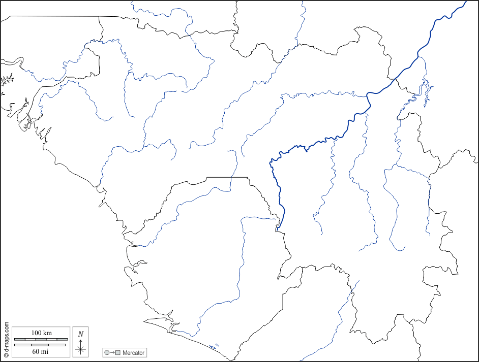 غينيا : خريطة مجانية, خريطة خاليه من الفراغ, خريطة الخطوط العريضة, خريطة القاعدة الحرة
 : حدود, هيدروغرافيا, أبيض