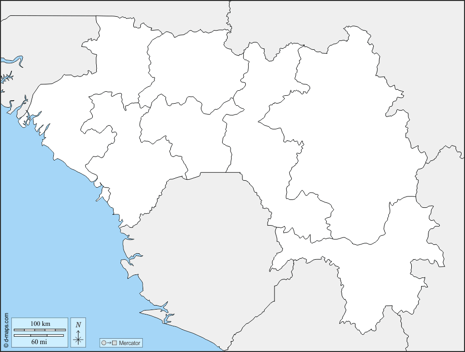 غينيا : خريطة مجانية, خريطة خاليه من الفراغ, خريطة الخطوط العريضة, خريطة القاعدة الحرة
 : حدود, كانتونات