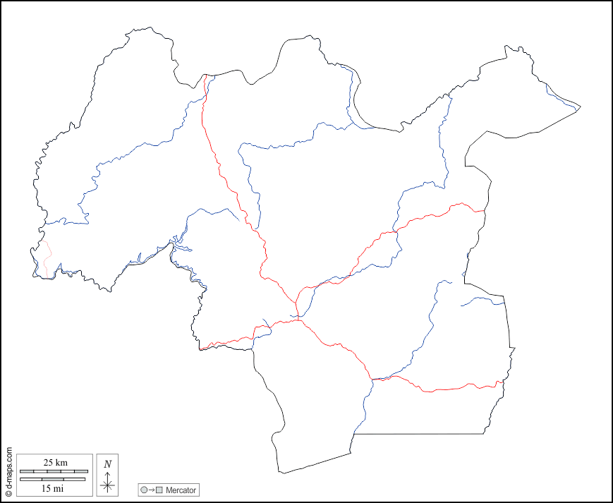 Región de Mamou : d-maps.com: mapa gratuito, mapa mudo gratuito, mapa en blanco gratuito, plantilla de mapa : contornos, hidrografía, carreteras, blanco