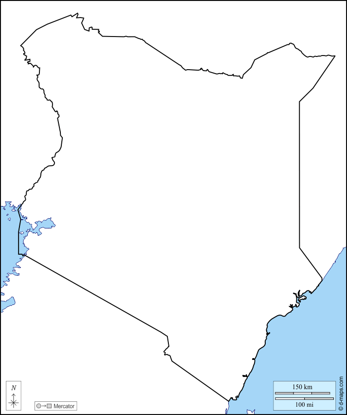Кения : d-maps.com: Бесплатная карта, бесплатная карта, свободная карта, Бесплатная базовая карта
 : побережья, границы
