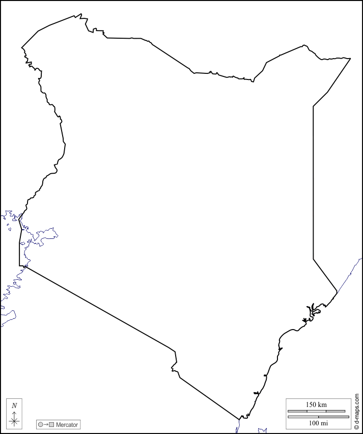 Quénia : d-maps.com: mapa livre, mapa em branco livre, mapa livre do esboço, mapa básico livre
 : costas, limites, branco
