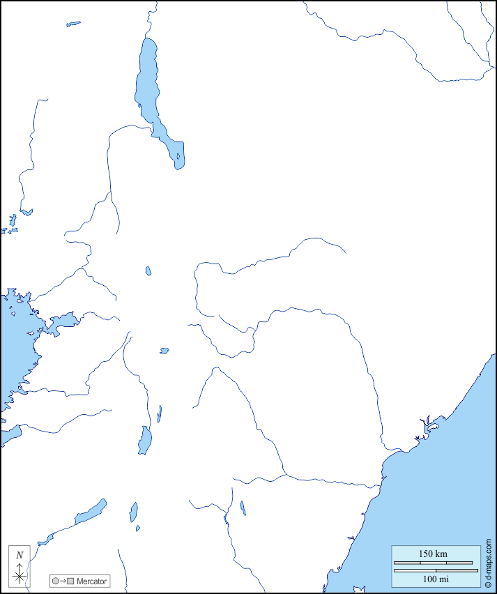 肯尼亚 : d-maps.com: 免费地图, 免费的空白地图, 免费的轮廓地图, 免费基地地图 : 海岸, 水文学