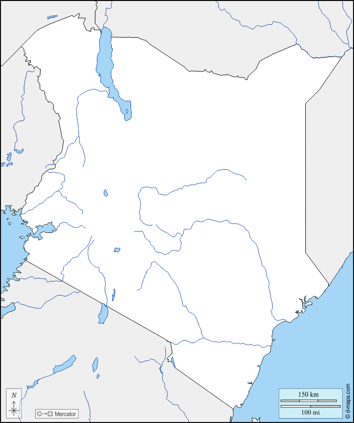 Кения : d-maps.com: Бесплатная карта, бесплатная карта, свободная карта, Бесплатная базовая карта
 : границы, гидрографии