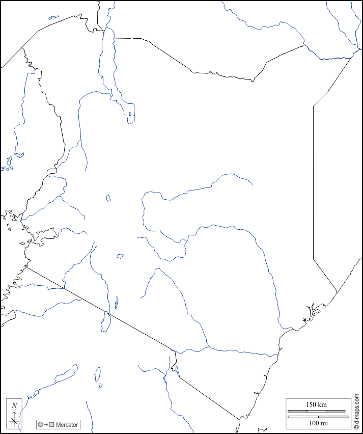 Kenya : d-maps.com: free map, free blank map, free outline map, free base map : boundaries, hydrography, white