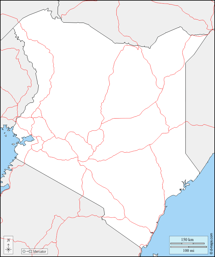 Кения : d-maps.com: Бесплатная карта, бесплатная карта, свободная карта, Бесплатная базовая карта
 : границы, дорог