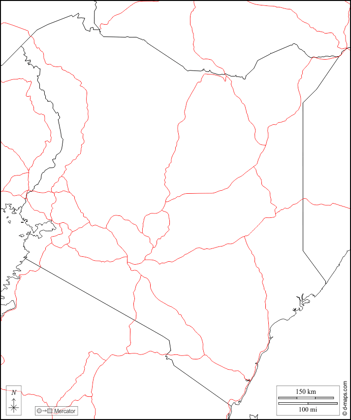 Кения : d-maps.com: Бесплатная карта, бесплатная карта, свободная карта, Бесплатная базовая карта
 : границы, дорог, Белый