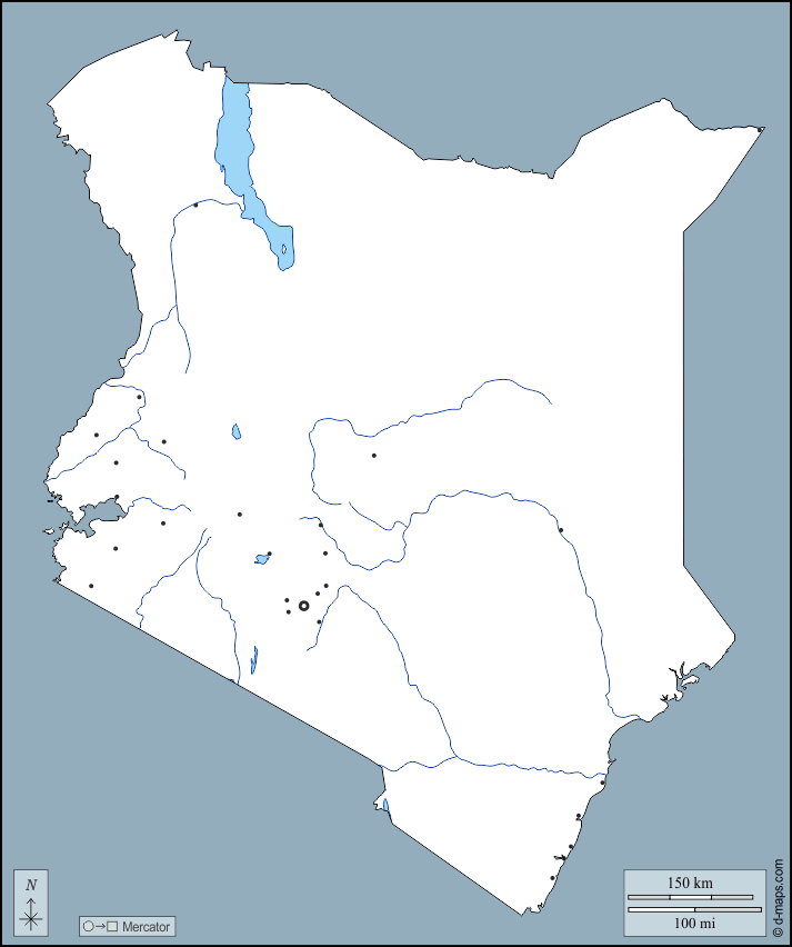 Кения : d-maps.com: Бесплатная карта, бесплатная карта, свободная карта, Бесплатная базовая карта
 : контур, гидрографии, Главные города
