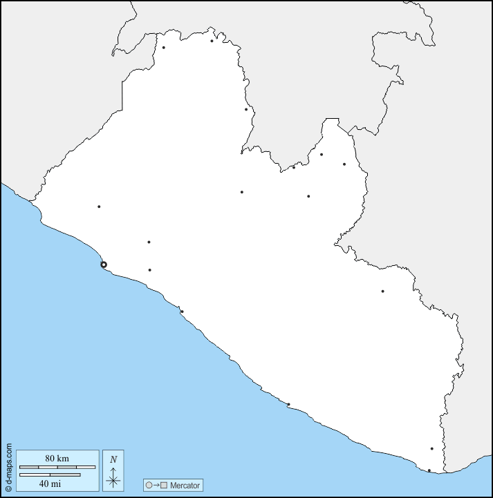Liberia : d-maps.com: free map, free blank map, free outline map, free base map : boundaries, main cities