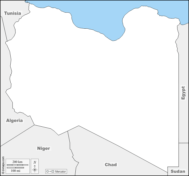 Líbia : d-maps.com: mapa livre, mapa em branco livre, mapa livre do esboço, mapa básico livre
 : fronteiras, nomes