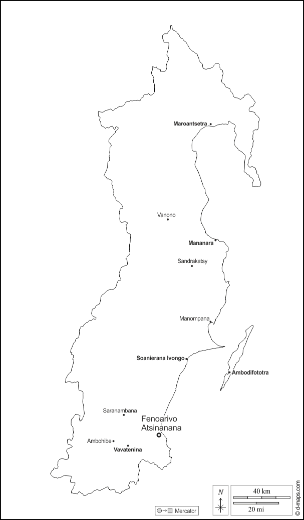 Analanjirofo : d-maps.com: Kostenlose Karten, kostenlose stumme Karte, kostenlose unausgefüllt Landkarte, kostenlose hochauflösende Umrisskarte : Umrisse, Wichtige Städte, Namen, weiß