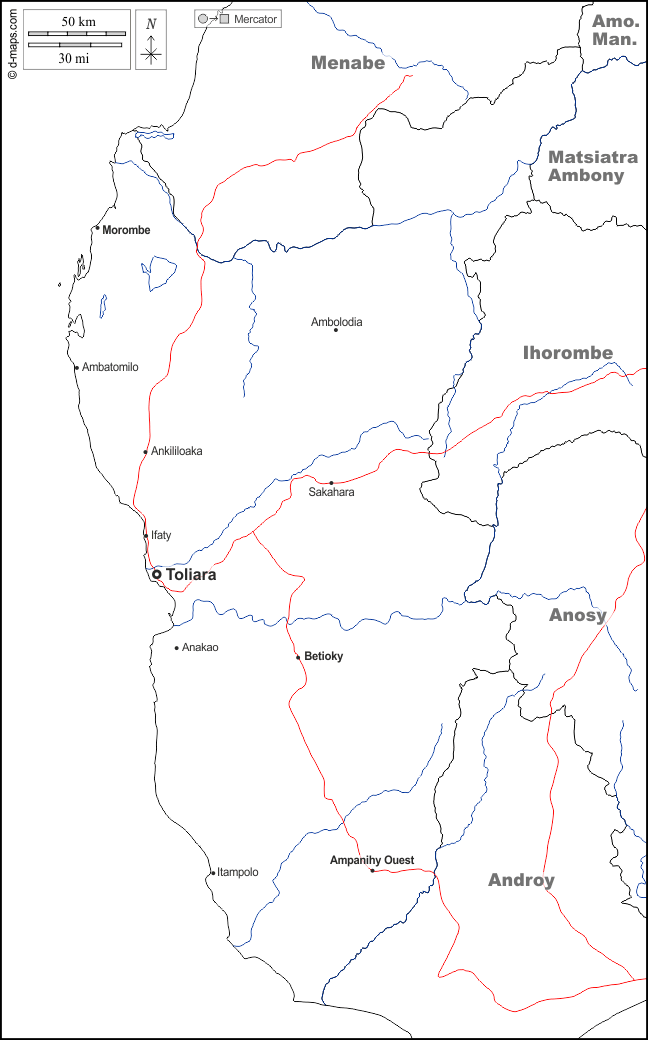 Atsimo-Andrefana : d-maps.com: mapa gratuito, mapa mudo gratuito, mapa en blanco gratuito, plantilla de mapa : fronteras, hidrografía, principales ciudades, carreteras, nombres, blanco