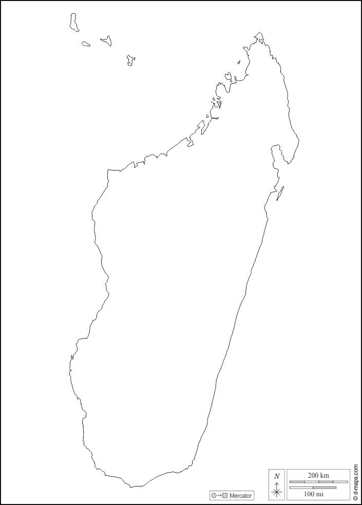 Madagascar : d-maps.com: carte géographique gratuite, carte géographique muette gratuite, carte vierge gratuite, fond de carte gratuit, formats graphiques courants : frontières, blanc
