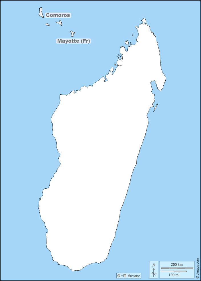 Madagaskar : d-maps.com: Kostenlose Karten, kostenlose stumme Karte, kostenlose unausgefüllt Landkarte, kostenlose hochauflösende Umrisskarte : Grenzen, Namen
