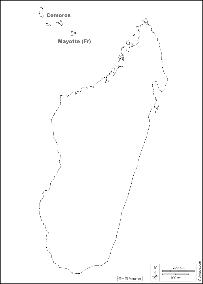 مدغشقر : خريطة مجانية, خريطة خاليه من الفراغ, خريطة الخطوط العريضة, خريطة القاعدة الحرة
 : حدود, أسماء, أبيض