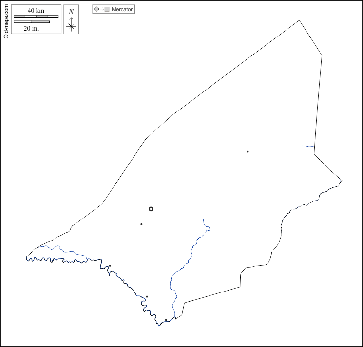 ブラクナ州 : d-maps.com: 無料地図, 無料の空の地図, 無料のアウトラインマップ, 無料のベースマップ
 : 輪郭, 川と湖, 主要都市, 白い