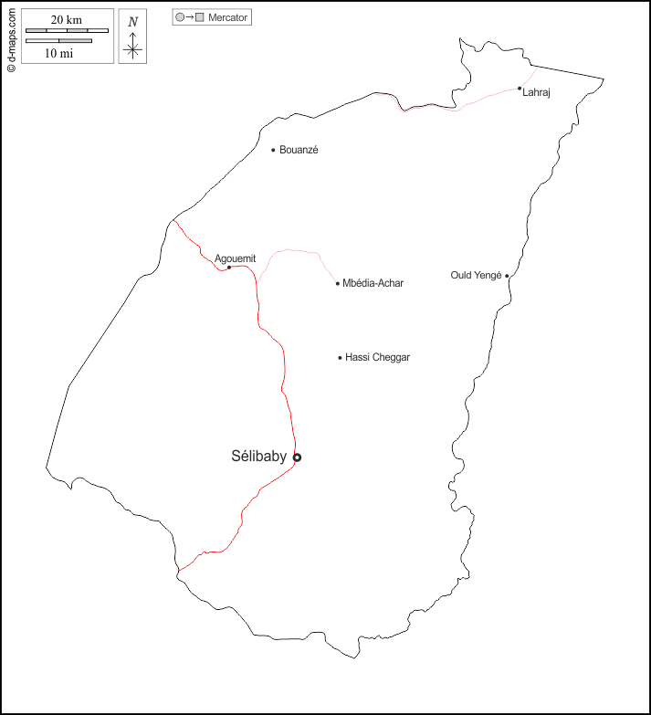 Guidimaka : d-maps.com: Kostenlose Karten, kostenlose stumme Karte, kostenlose unausgefüllt Landkarte, kostenlose hochauflösende Umrisskarte : Umrisse, Wichtige Städte, Straßen, Namen, weiß