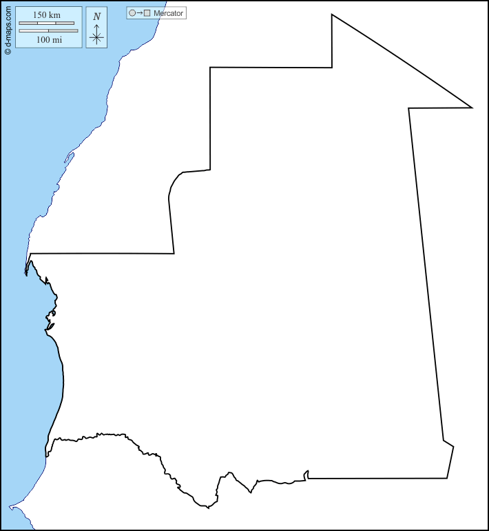 Mauritania : d-maps.com: free map, free blank map, free outline map, free base map : coasts, limits