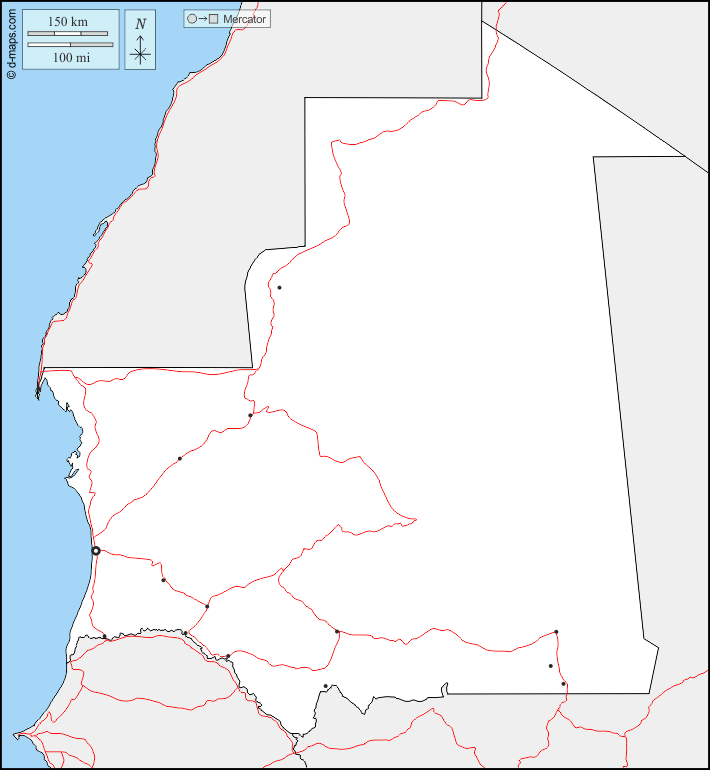 Мавритания : d-maps.com: Бесплатная карта, бесплатная карта, свободная карта, Бесплатная базовая карта
 : границы, Главные города, дорог