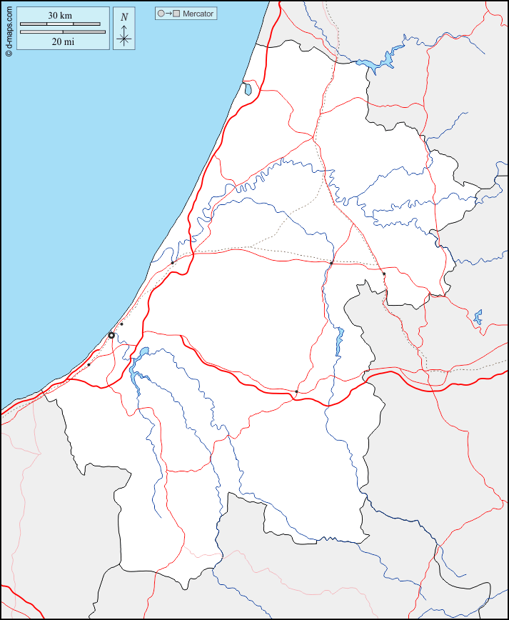 Rabat-Salé-Kénitra : d-maps.com: mapa gratuito, mapa mudo gratuito, mapa en blanco gratuito, plantilla de mapa : fronteras, hidrografía, principales ciudades, carreteras