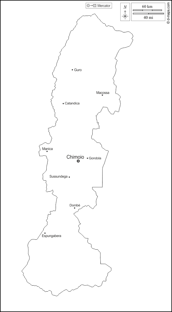 Manica : d-maps.com: mappa gratuita, mappa muta gratuita, cartina muta gratuita : contorni, principali città, nomi, bianco