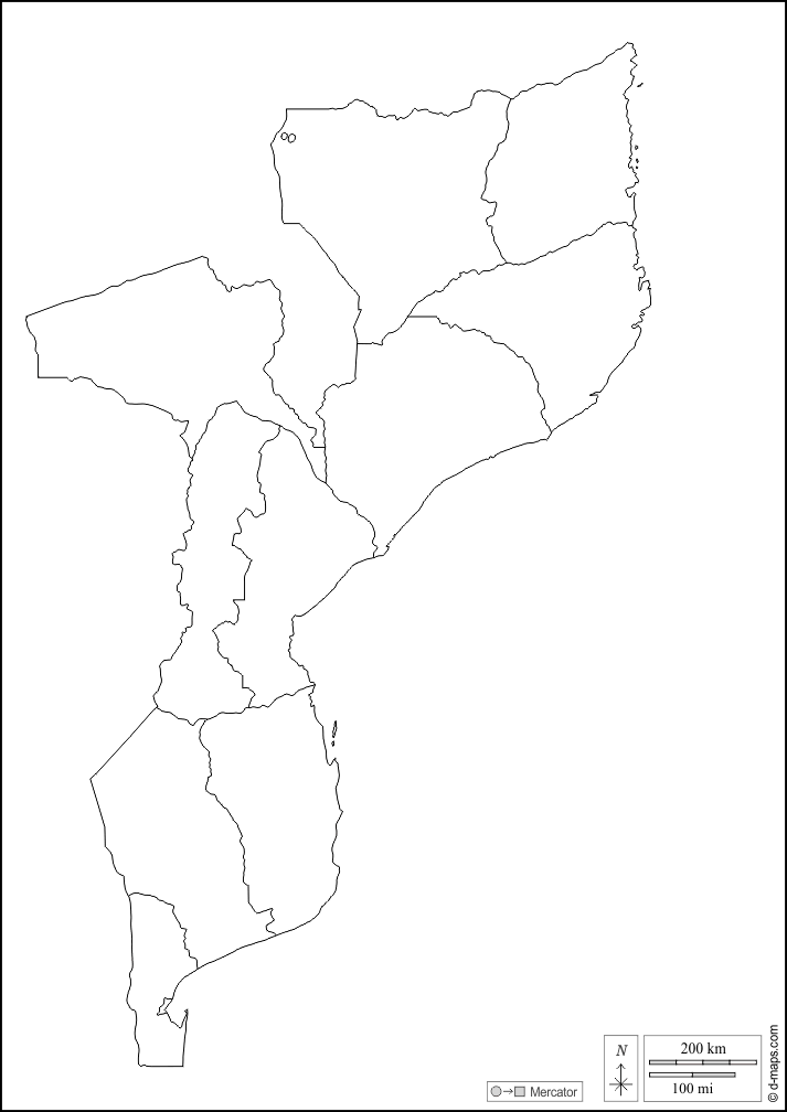 Мозамбик : d-maps.com: Бесплатная карта, бесплатная карта, свободная карта, Бесплатная базовая карта
 : контур, провинциях, Белый