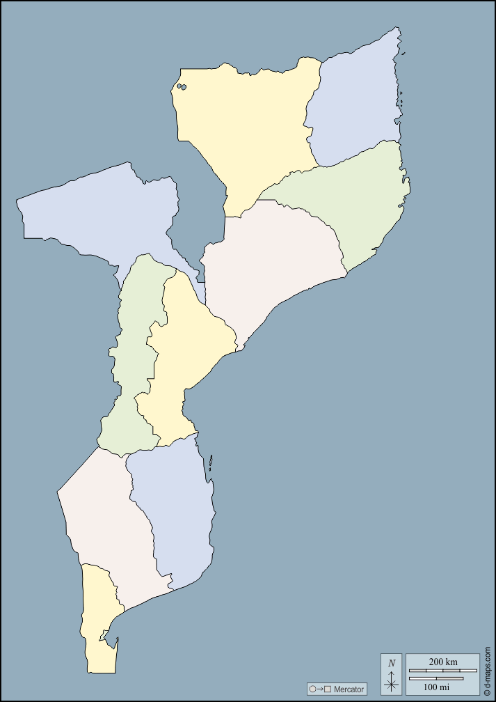 Mozambico : d-maps.com: mappa gratuita, mappa muta gratuita, cartina muta gratuita : contorni, province, colore