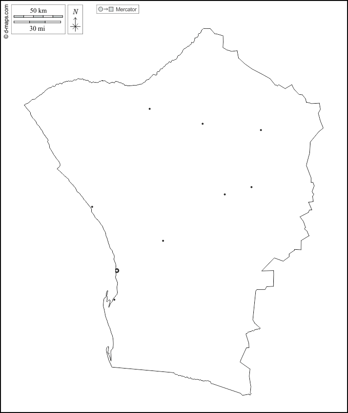 Erongo : d-maps.com: carte géographique gratuite, carte géographique muette gratuite, carte vierge gratuite, fond de carte gratuit, formats graphiques courants : contours, principales villes, blanc