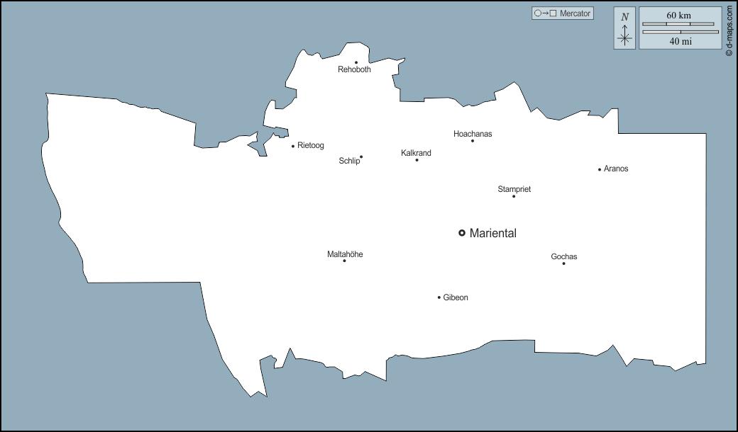 Hardap : d-maps.com: free map, free blank map, free outline map, free base map : outline, main cities, names